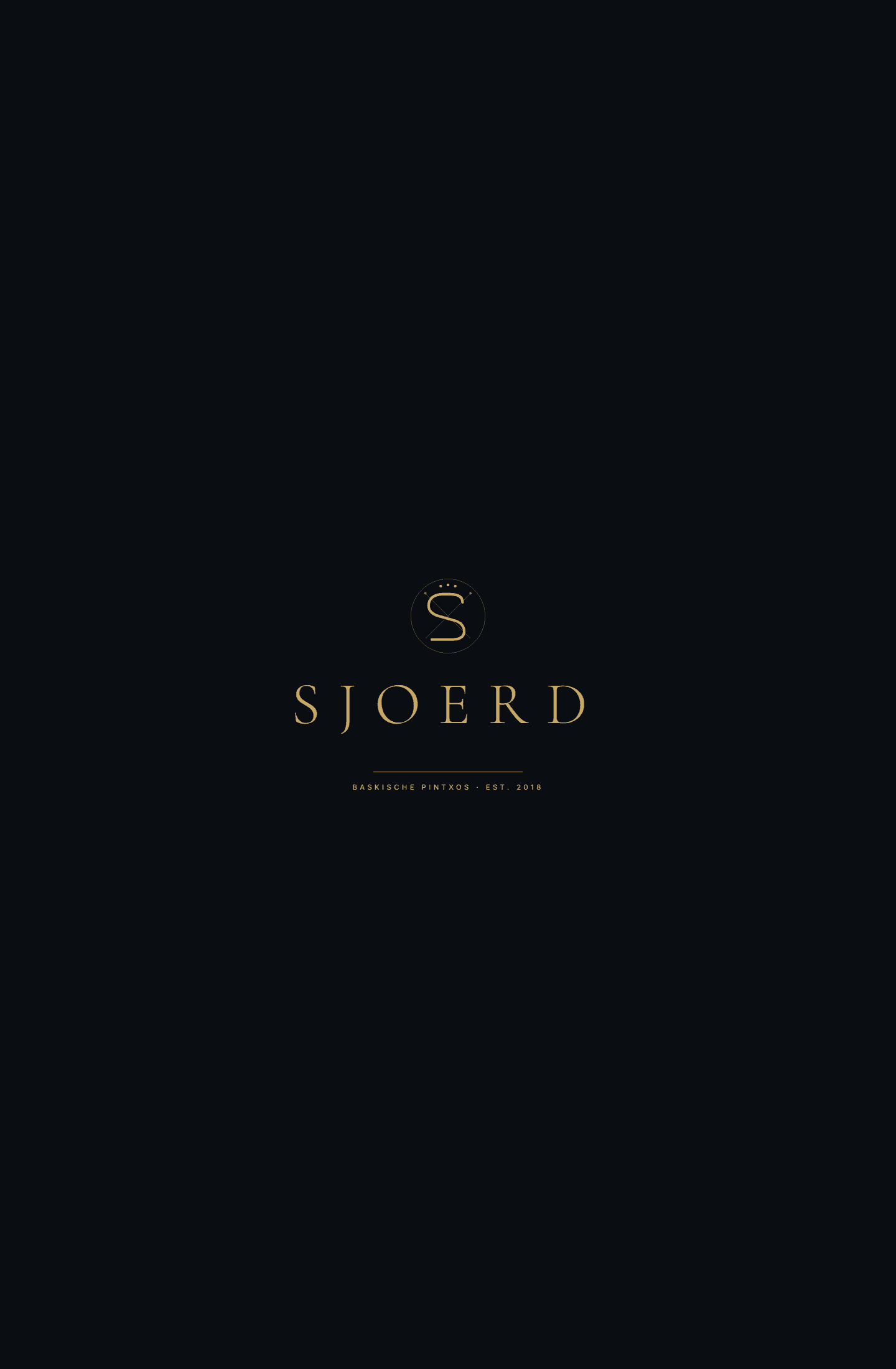 Branding de hospitality Sjoerd sobre fondo oscuro con tipografía dorada.